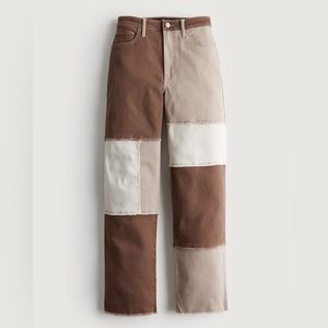 ULTRA HIGH-RISE BROWN PATCHWORK DAD JEANS